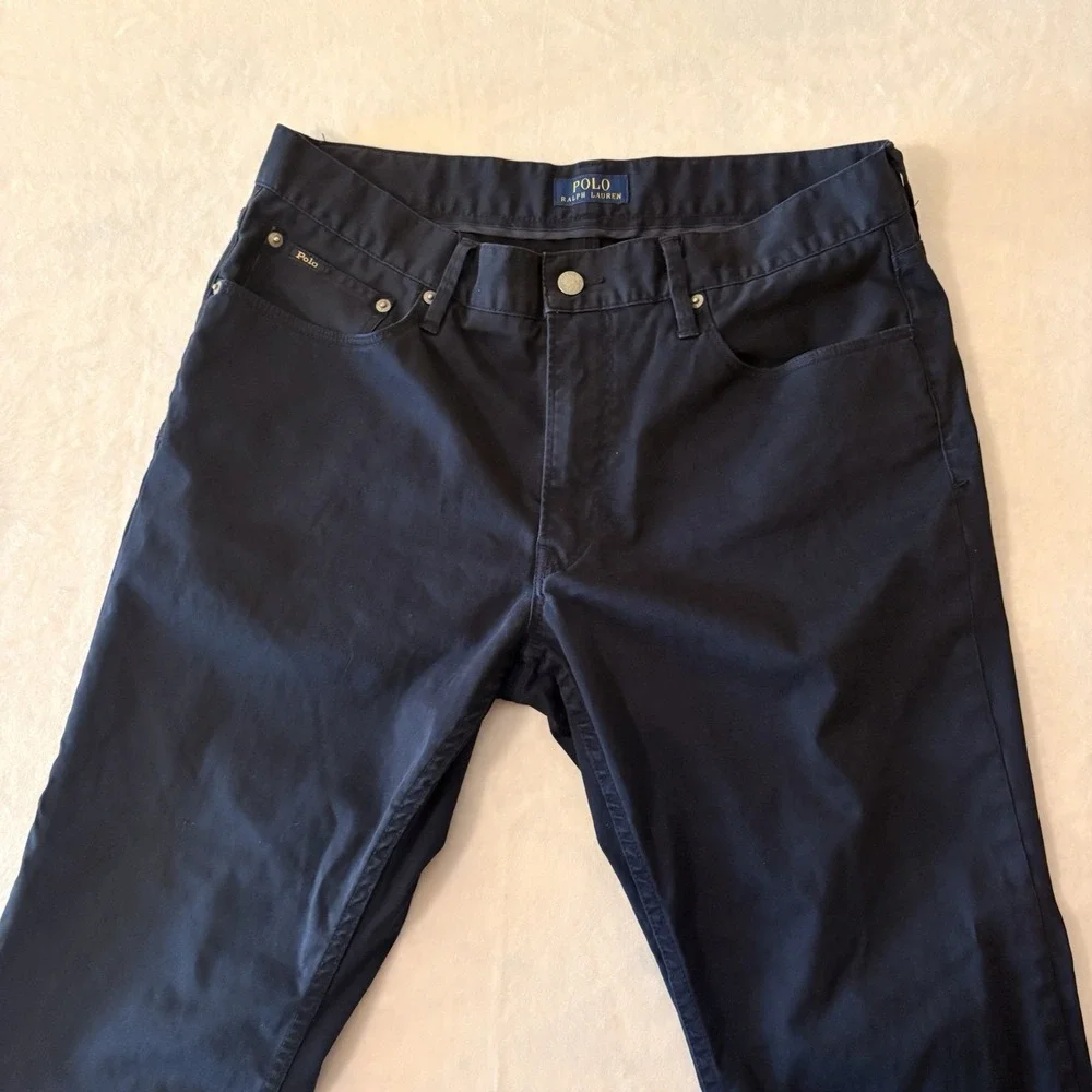 Polo Ralph Lauren Mens 34x30 Navy Blue Stretch Cotton 5-Pocket Pants Straight